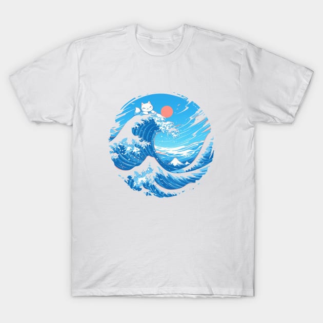 Cat riding The Great Wave off Kanagawa T-Shirt by aphian